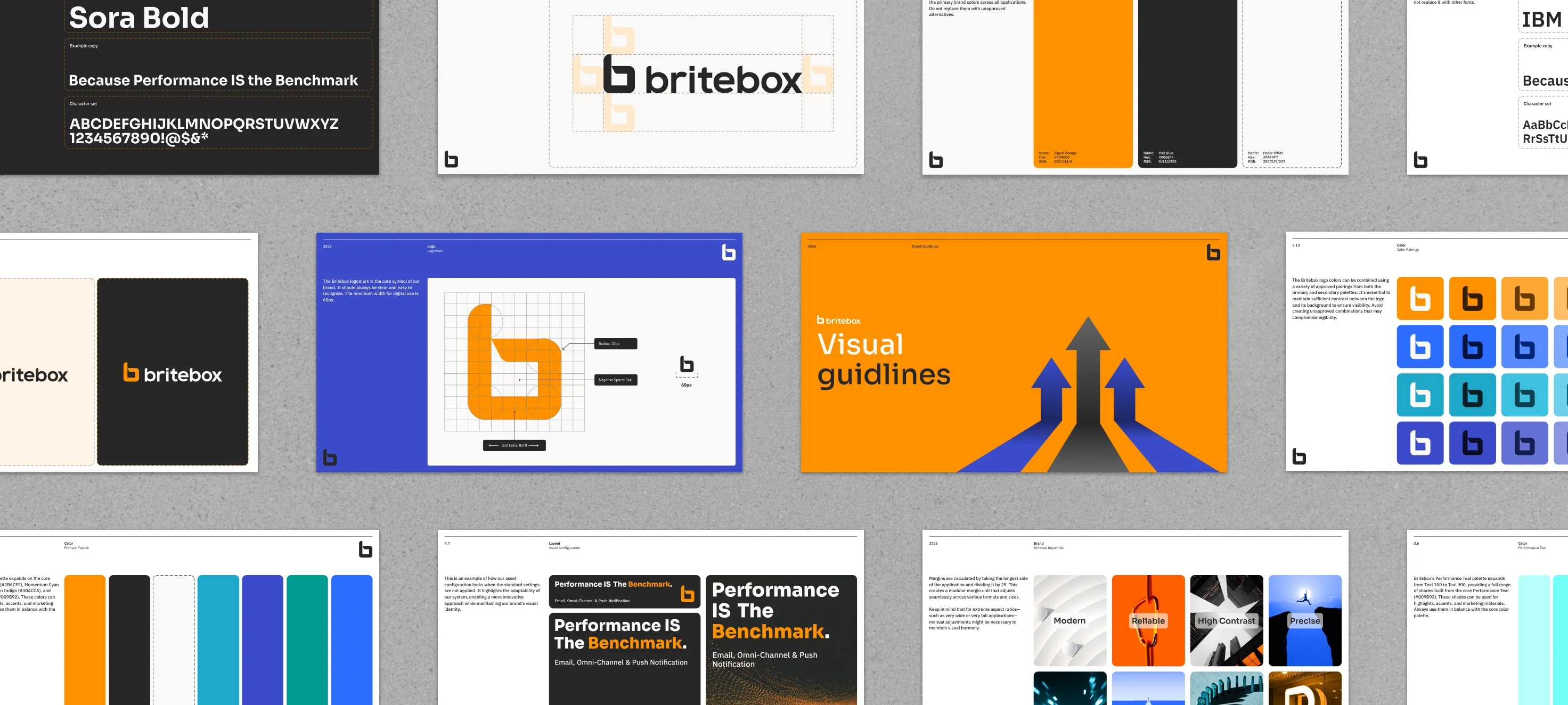 Collage of Britebox brand guideline slides