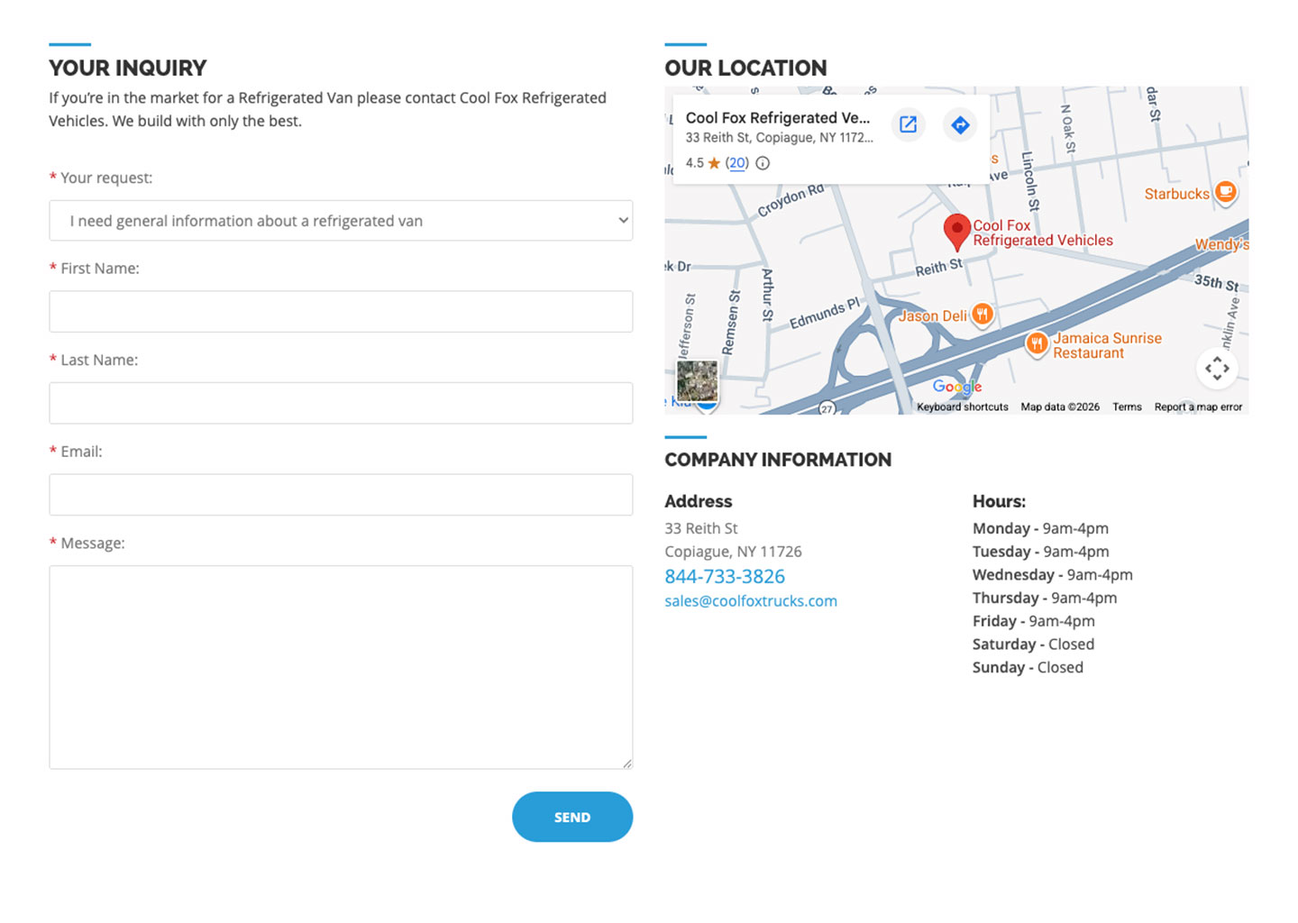 Original CoolFox contact form and inquiry experience