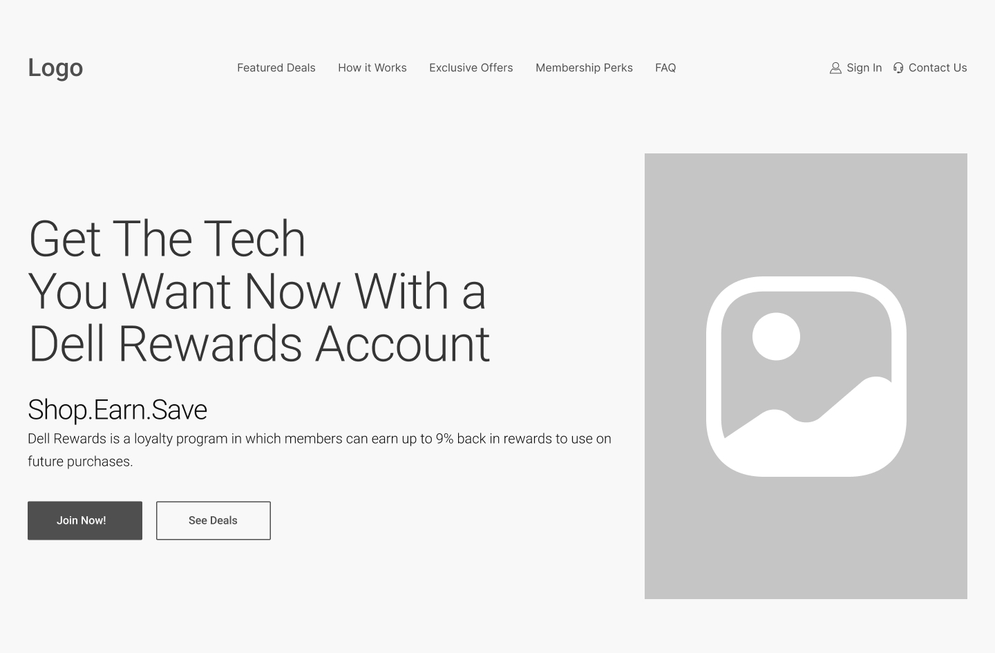 Dell Rewards wireframe hero section